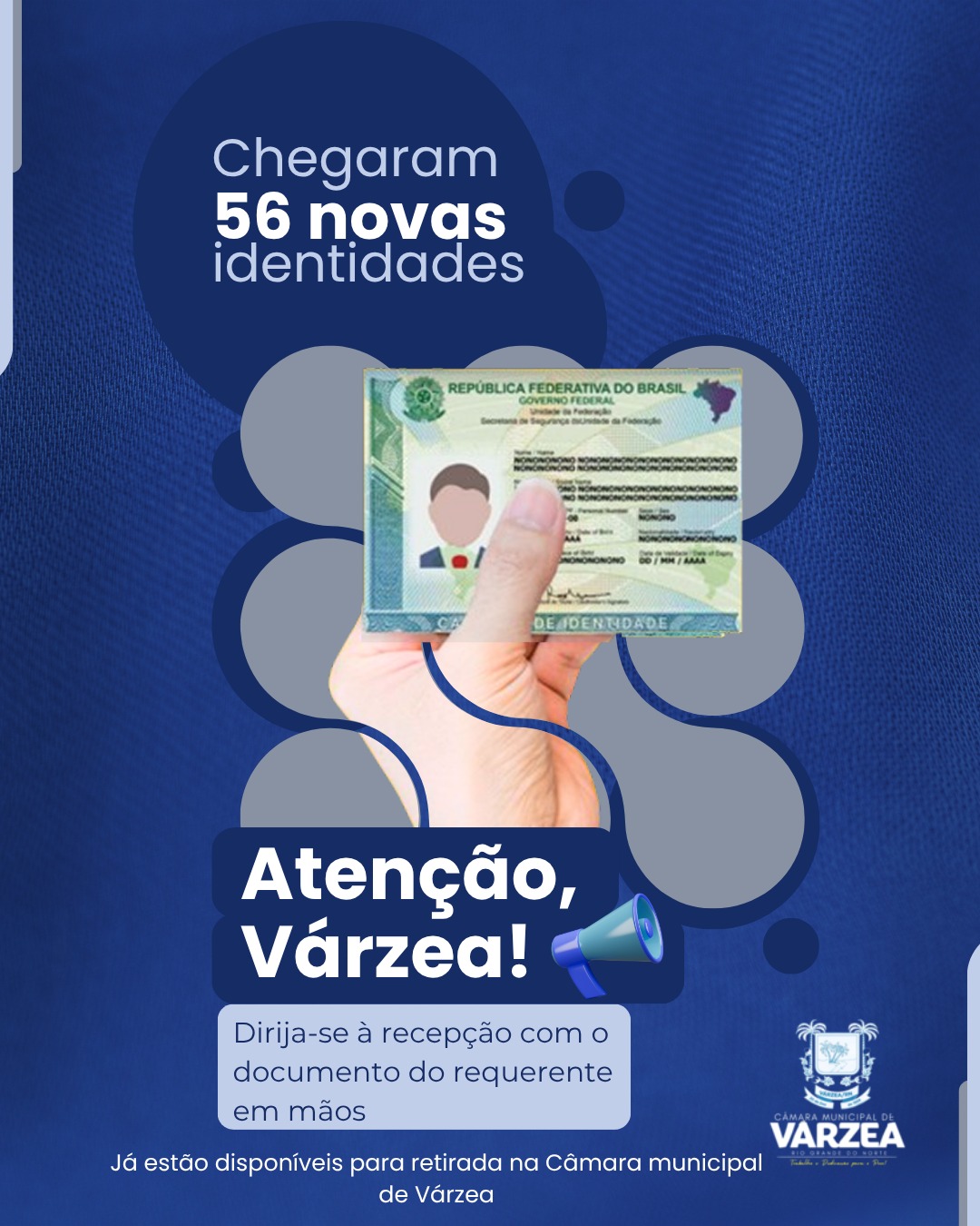 Câmara Municipal de Várzea recebe 56 novas Carteiras de Identidade Nacional